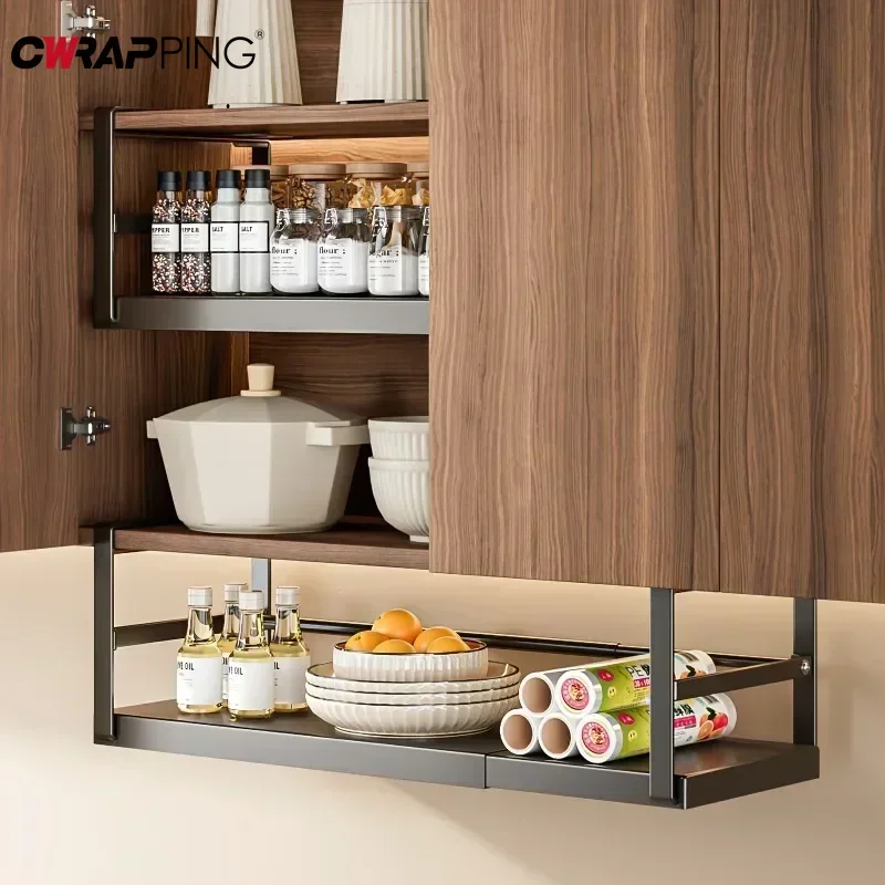 Küchenschrank unter hängendem Regal aus Eisen, einziehbare Hängeschicht, Geschirraufbewahrung, Gewürze, Organizer, Schrank, Wohnaccessoires