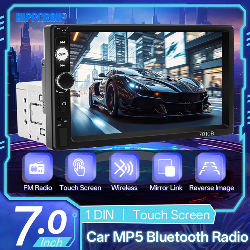 Hippicron 7-Zoll-Auto-MP5-Radio 1 DIN-Multimedia-Player mit Bluetooth und Mirroring-Link USB/TF-Schnittstelle optionale Rückkamera Image