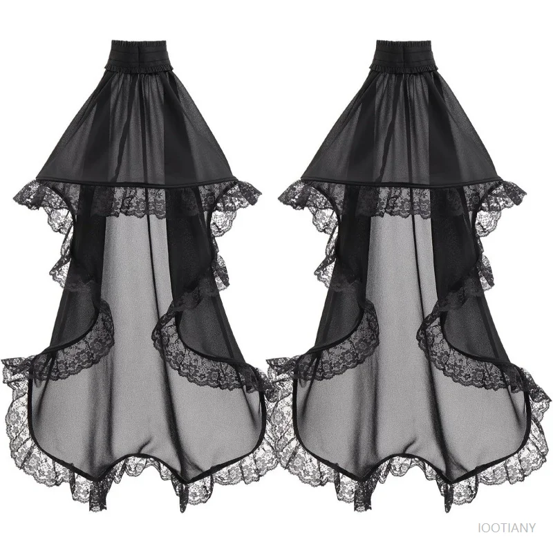 Gothic dünne einlagige Chiffon-Ärmel Spitzenkante Halloween Weiß Schwarz Lolita Victoria mit Trompetenärmel Hochzeitsaccessoires