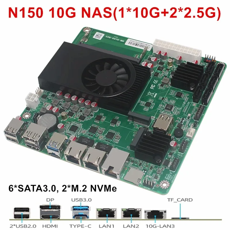 10G NAS Motherboard I3-N305 N150 N100 6-Bay 1*10G 2*2,5G I226-V 2*NVMe 6*SATA3.0 1*DDR5 Firewall Sicherheit ITX Mainboard Image