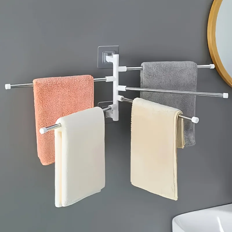 Towel rack, towel rod, space-saving wall-mounted rack, anti-swing hook, suitable for bathroom and kitchen