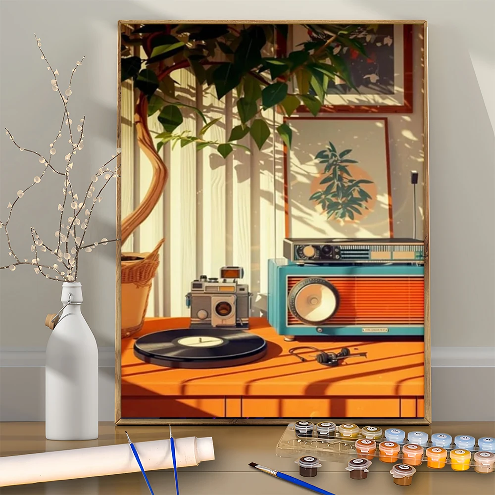 1PCS Radio auf dem Tisch DIY Acryl Digital Painting Kit für Anfänger Home Wall Decor Rahmen nicht im Lieferumfang enthalten Image