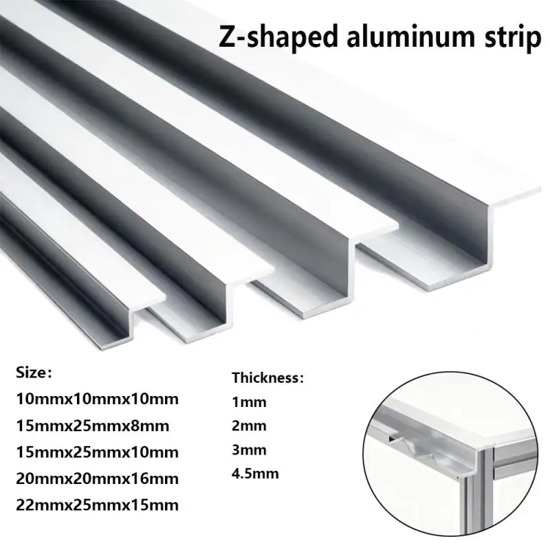 Z-förmige Aluminium-Kantenverkleidung 10/15/20/22 mm, flexible dekorative Formplatte für Schranktür-Fensterrahmen (1 Stück) Image