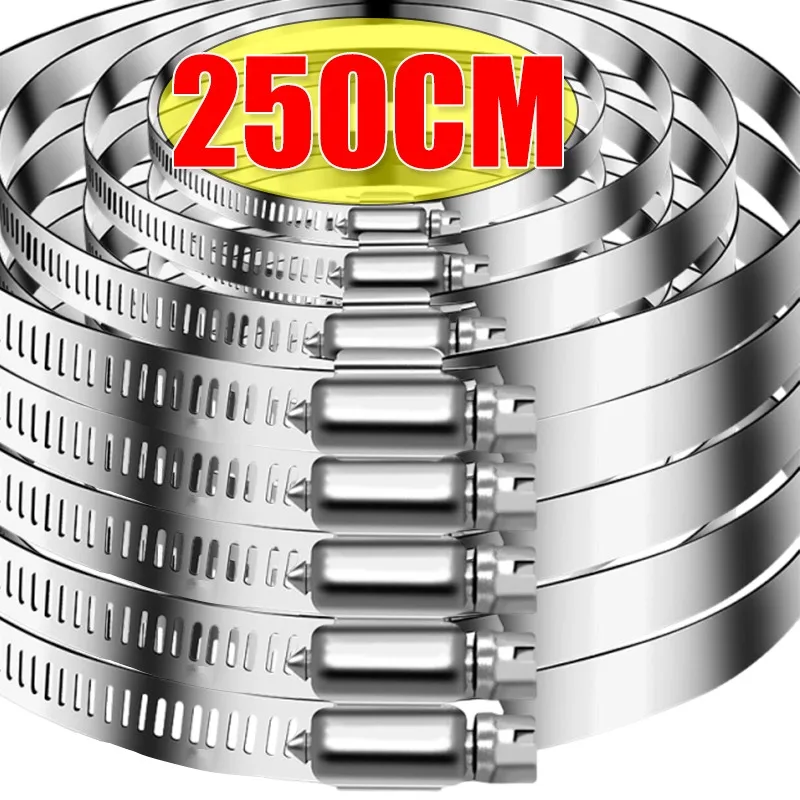 2 m, 2,5 m, verstellbare große Schlauchschellen, Schneckengetriebe, Klemme aus Edelstahl 304 mit Befestigungselementen, Sanitärklemme, robustes Schlauchschellen-Set