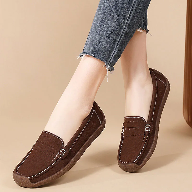 2025 neue Wildleder Schuhe Frau Slip Auf Frauen Wohnungen Mokassins frauen Müßiggänger Frühling Herbst Mutter Schuhe Große Größe 44 WSH5357