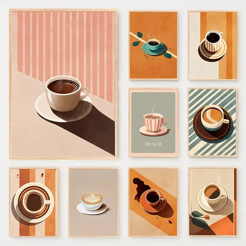 Vintage minimalistisches Kaffee Poster 70er Jahre Retro Kaffees Leinwand Malerei Boho Wandkunst Küche Cafés Zimmer Home Decor Kaffeeliebhaber Geschenk
