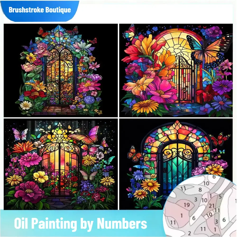 Pinselschlag ohne Rahmen Landschaft Malen nach Zahlen Landschaft DIY Bilder nach Zahlen Zeichnung auf Leinwand Kunst Blumen für Wohnzimmer Image