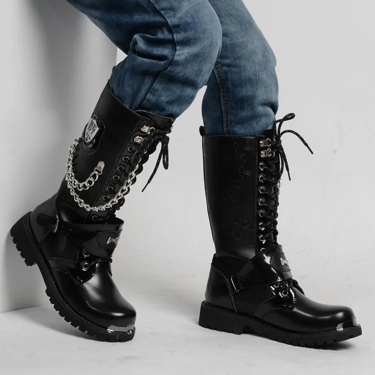 Stivali da moto moda uomo Stivali a metà polpaccio Cintura gotica Stivali punk Scarpe da uomo Stivali casual alti Zapatos Hombre