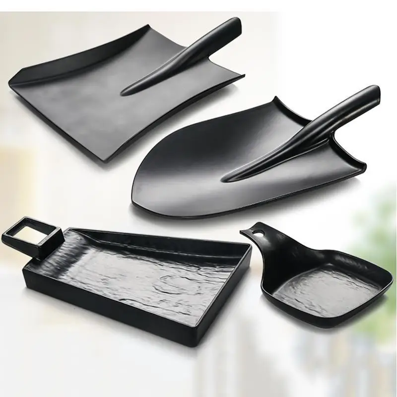 Melamin-Essteller, Schaufelform, Geschirr, Kunststoffgeschirr, schwarzer Teller für Picknick-Grill, neuer Typ Image