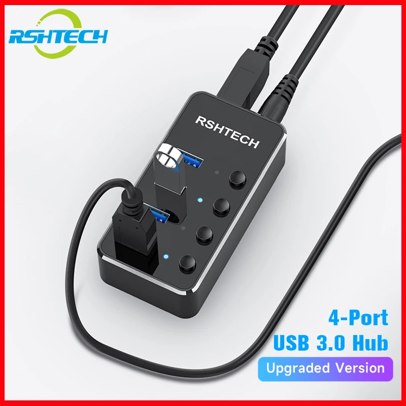 Rshtech USB Hub 3,0 Expander Splitter mit 5V 2a Netzteil und einzelnen Ein/Aus-Schaltern Image