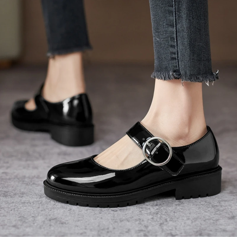 Lässige Damen-Loafer-Schuhe mit niedrigem Absatz, große Größe 52, Riemen, Mary Janes-Schuhe, elegant, Schwarz, Beige, Büro-Wanderschuhe für Mädchen