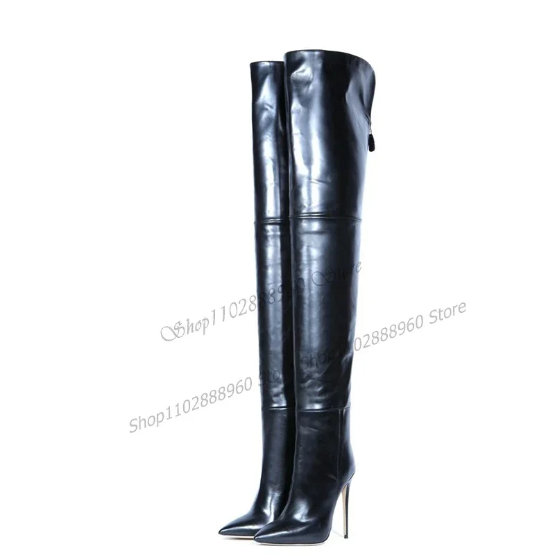 Über Das Knie Solide Patchwork Große Größe Stiefel Stilettos High Heel Frauen Schuhe Zurück Zipper Spitz 2023 Zapatos Para Mujere