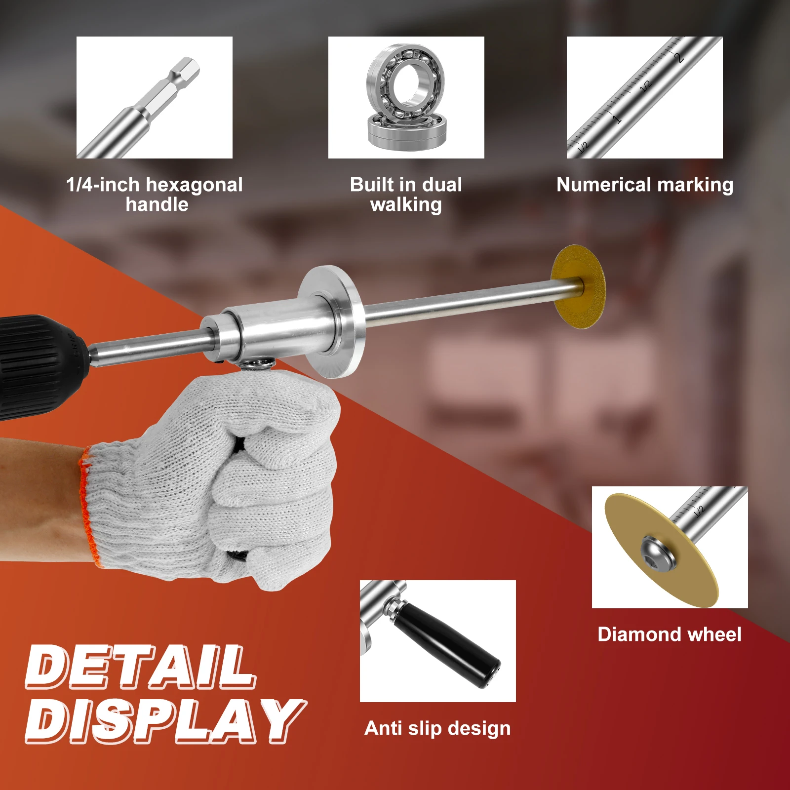 Innen-PVC-Rohrschneider, Sanitär-Innenschneider, verstellbares Rohrschneidewerkzeug mit 1/4 Zoll Sechskantschaft für Schlagschrauber und Bohrmaschinen