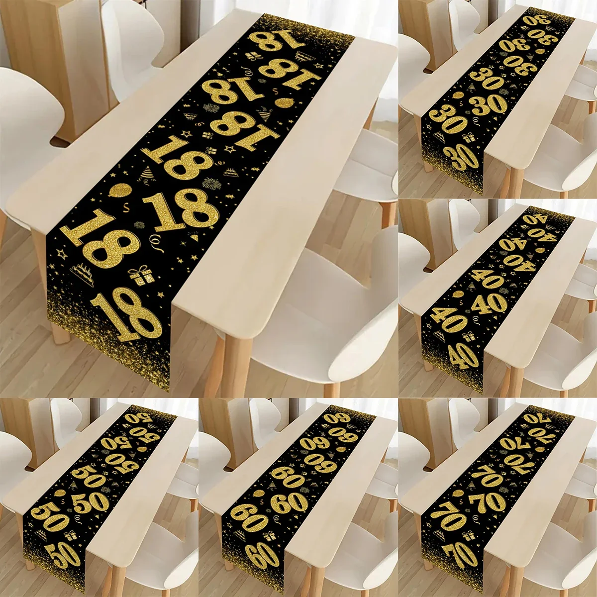 18 30 40 50 Jahre alt Schwarz Gold Tischläufer Happy Birthday Party Dekoration Erwachsene 30. 40. 50. 60t Geburtstag Tischdecke Banner Image