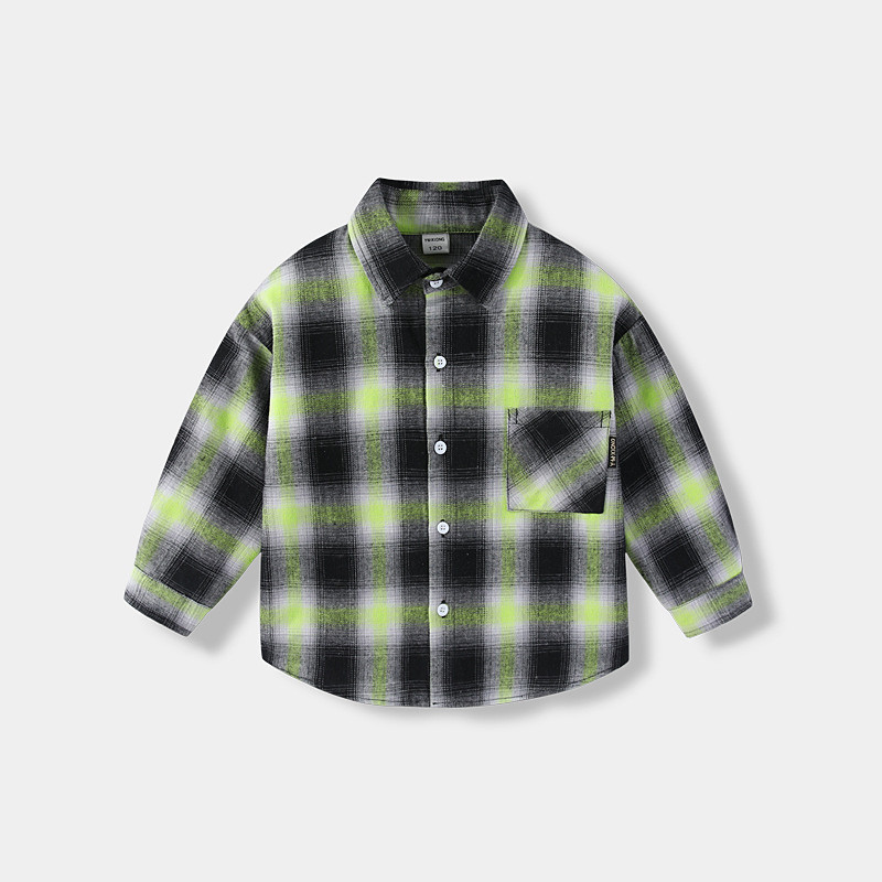 Kids Unisex Shirts Plaid Long Sleeve Pocket Casual Neutral Yellow Spring Clothes 4 years