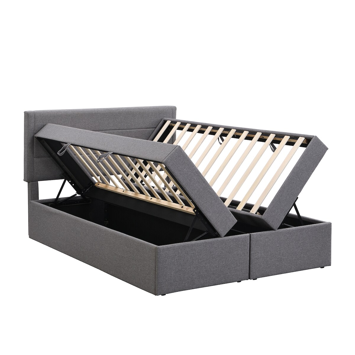 STILVORA Polsterbett 140x200 Doppelbett mit Lattenrost, liftbarer Stauraum, Holz MDF Leinenbezug, robust, modern, grau Image