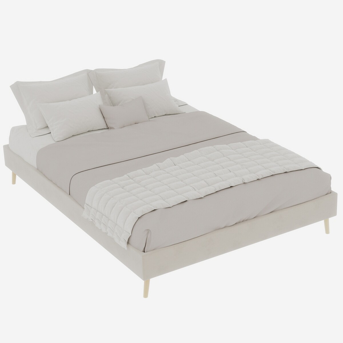 STILVORA Modernes Minimalistisches Bettgestell 140x200 cm Beige aus hochwertigem hollandischen Velours, stilvolles Schlafzimmermöbel Image