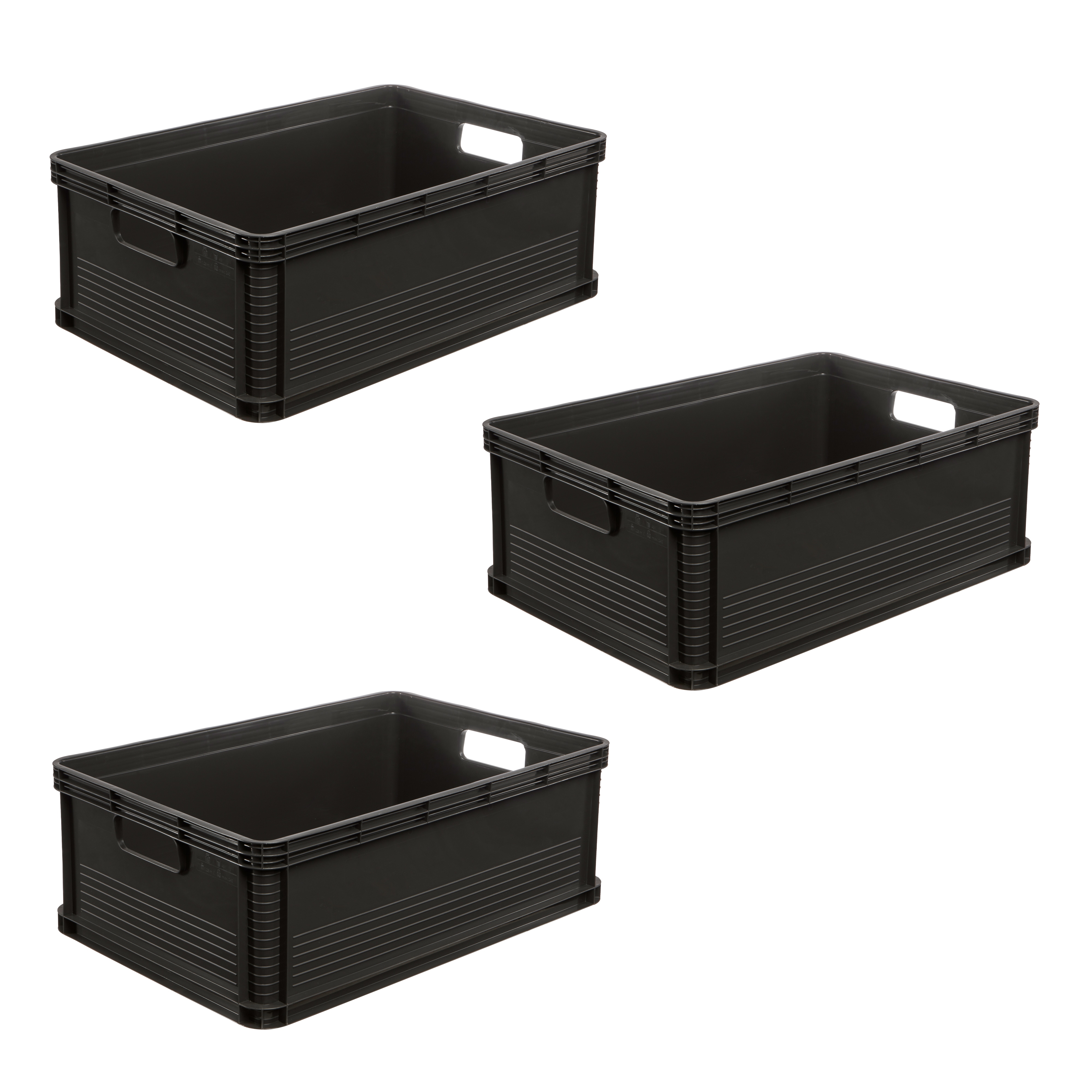 Transportbehälter KEEEPER "Transportbox robert, 3er Set, 45 L, 60 x 40 x 22 cm", schwarz, B:40cm H:22cm L:60cm, Kunststoff, Transportboxen, säure- und laugenbeständig, 60 kg Tragkraft