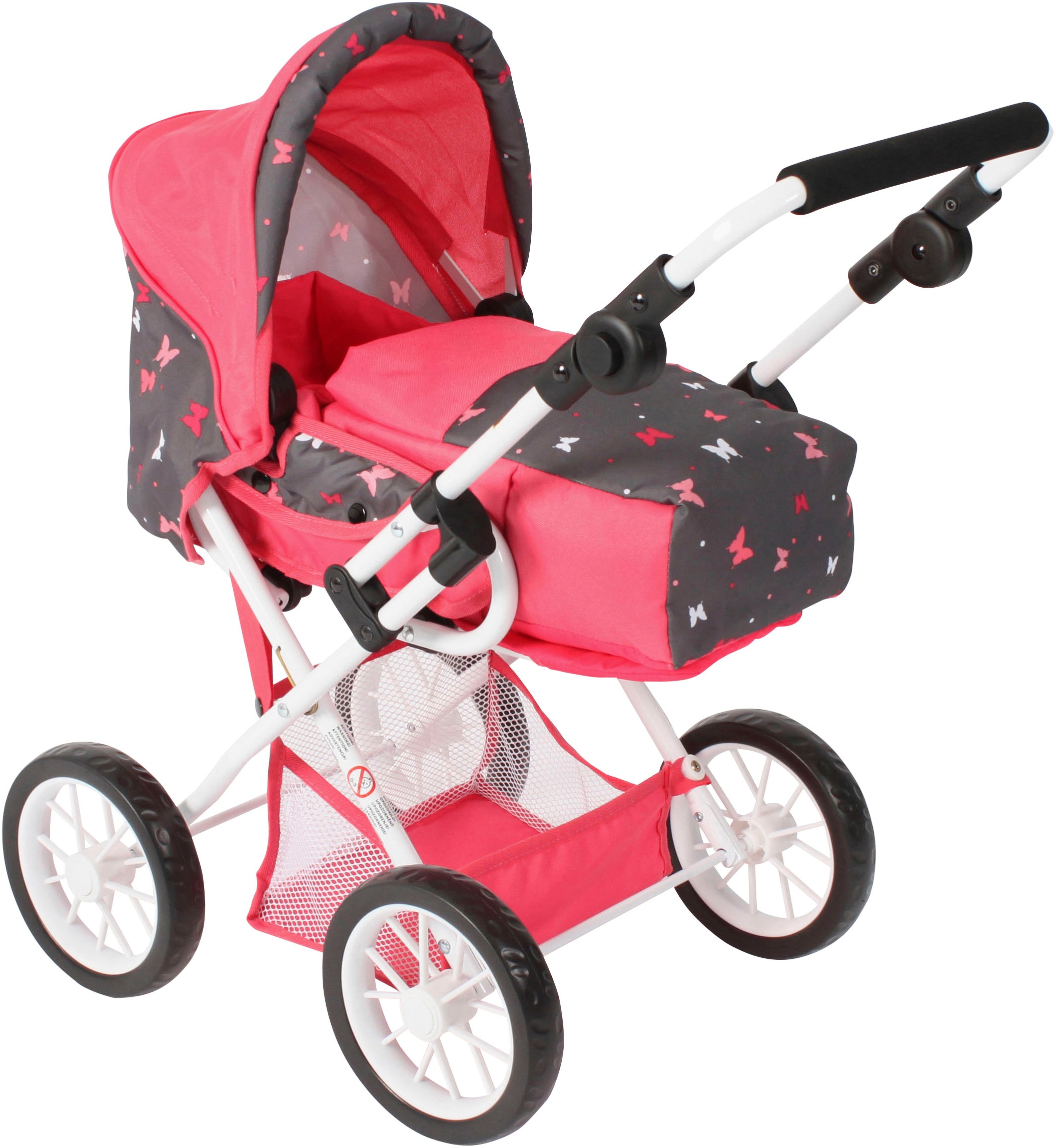 Kombi-Puppenwagen CHIC2000 "Leni", bunt (butterfly), Puppenwagen, KinderB:37cm H:68cm T:64cm, Kunststoff, Metall, Stoff, mit herausnehmbarer Tragetasche, B:37cm H:68cm T:64cm