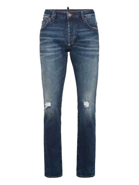 Distressed Straight-Cut Jeans - Blue - Philipp Plein Jeans