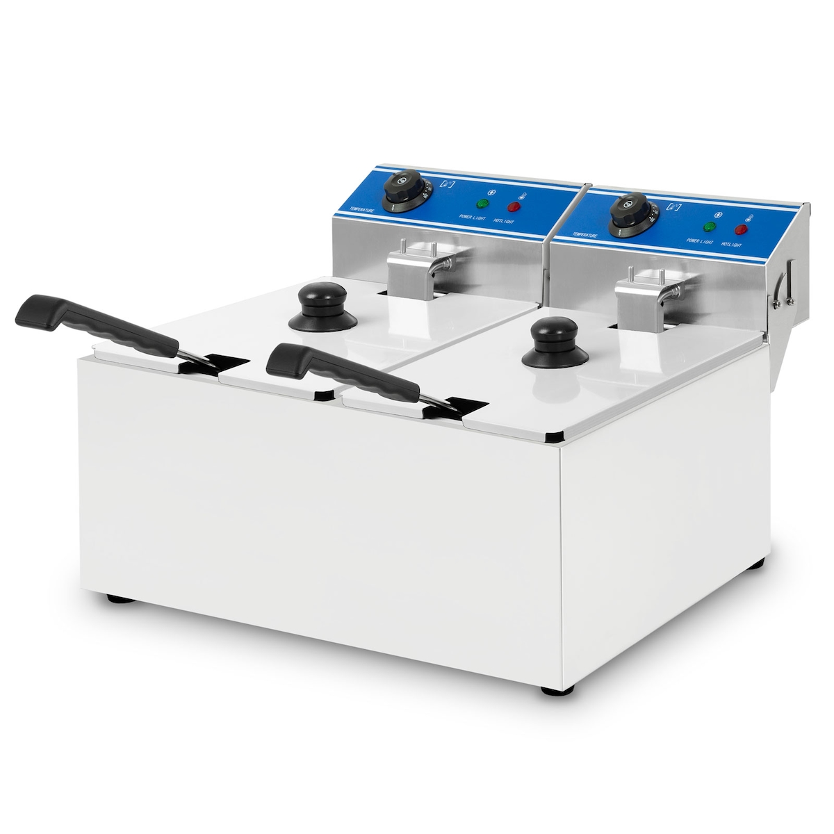 VERTES Friteuse Fritteuse Fritöse Edelstahl 2x 8L (2x 2,8KW, 230V, Kaltzonenprinzip, Temperatur Stufenlos Regulierbar 60-200°C, 2 Frittierkörbe) Image