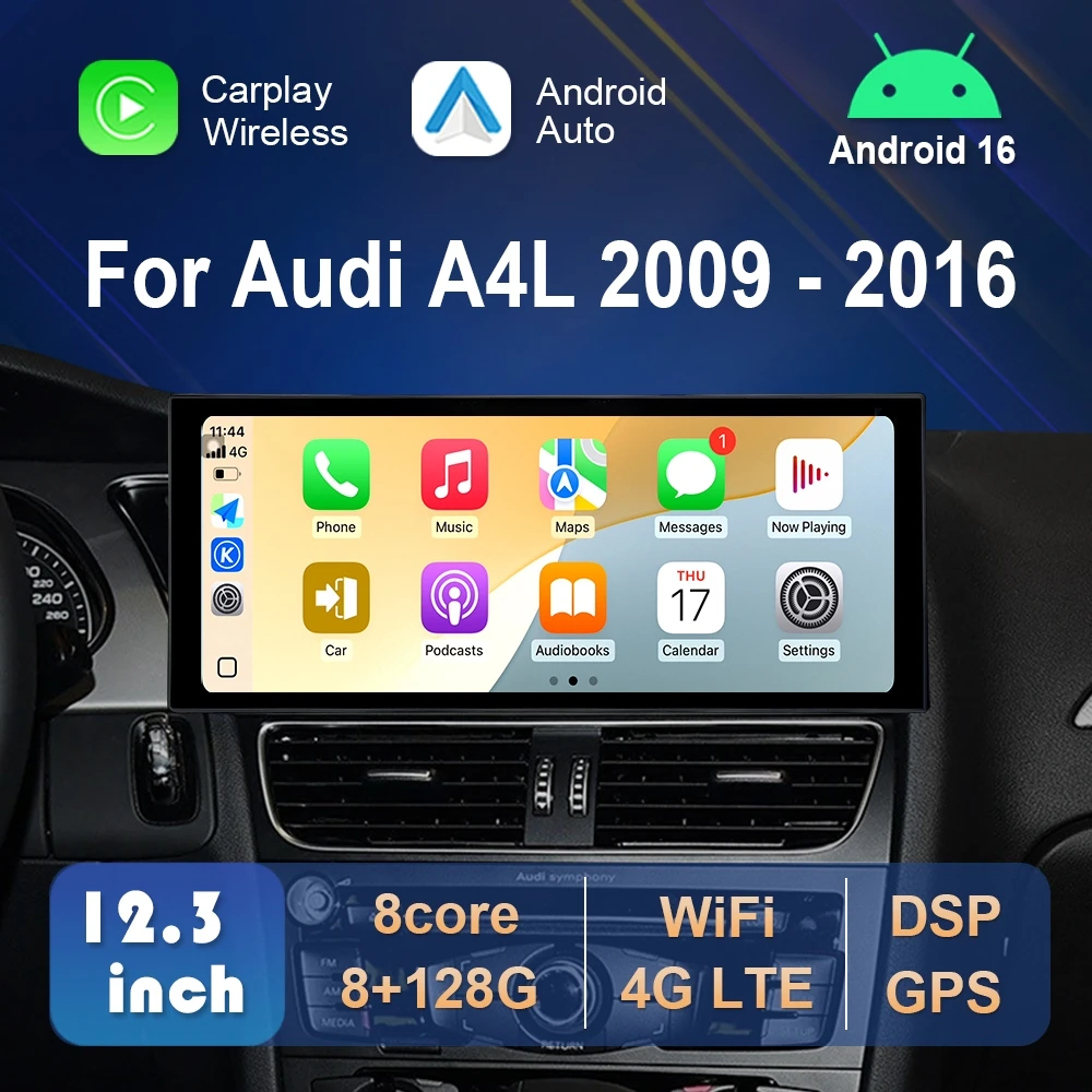 QLED-Bildschirm für Audi A4L 2009 - 2016 Kabelloses Carplay HD-Touchscreen 4G WIFI Android 16 Auto-Multimedia-Radio-Videoplayer Image