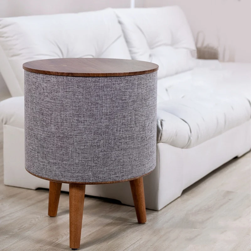 Kreativer intelligenter Stereo-Sound-Teetisch, runder Mini-Beistelltisch, Holz-Couchtisch mit kabelloser Aufladung, moderner Couchtisch