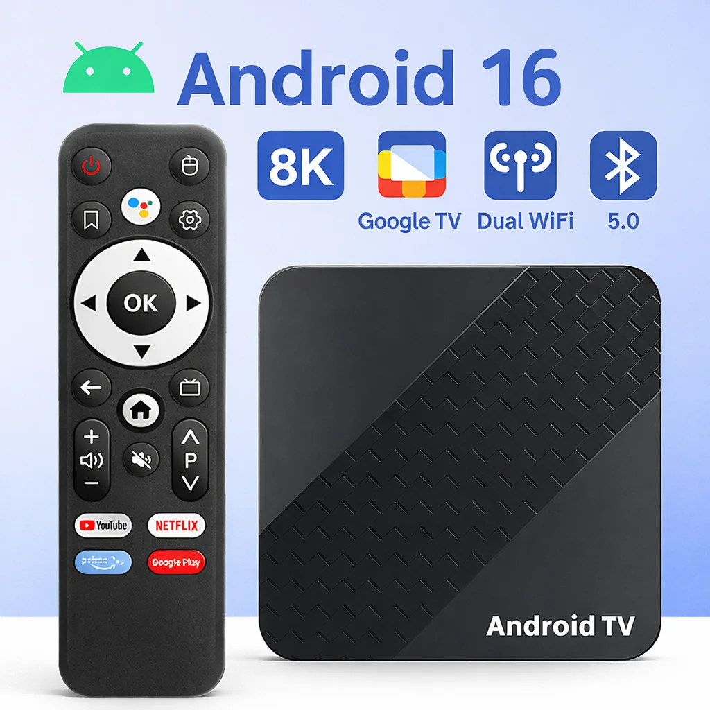 Android 16.0 Smart TV Box 8K HDR Set Top Box IPTV 1080P Dual WiFi BT5.0 Streaming Media Player Assistente Google Youtube Netflix