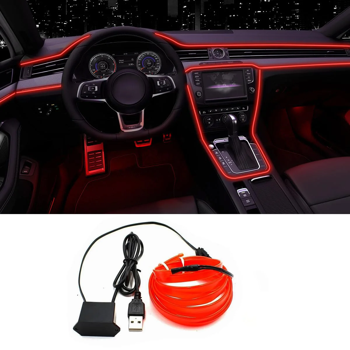 Car Interior Atmosphere Light Strip 5M EL Wiring Decorative Lamp For Auto DIY Flexible Ambient Light USB Party Atmosphere Diode