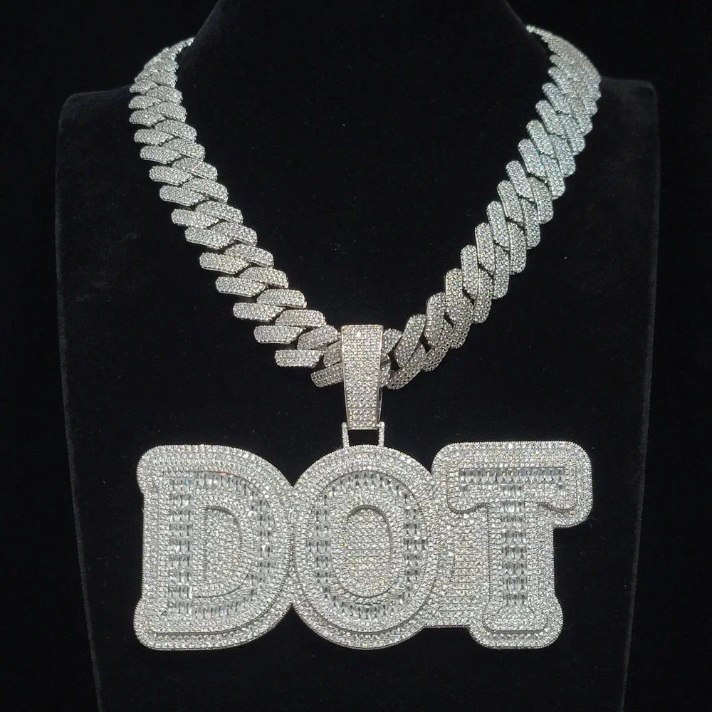 Benutzerdefinierte personalisierte große Buchstaben Anhänger solide Rückseite Lasergravur Typenschild Halskette Hip Hop Schmuck Iced Out Namenskette Geschenke