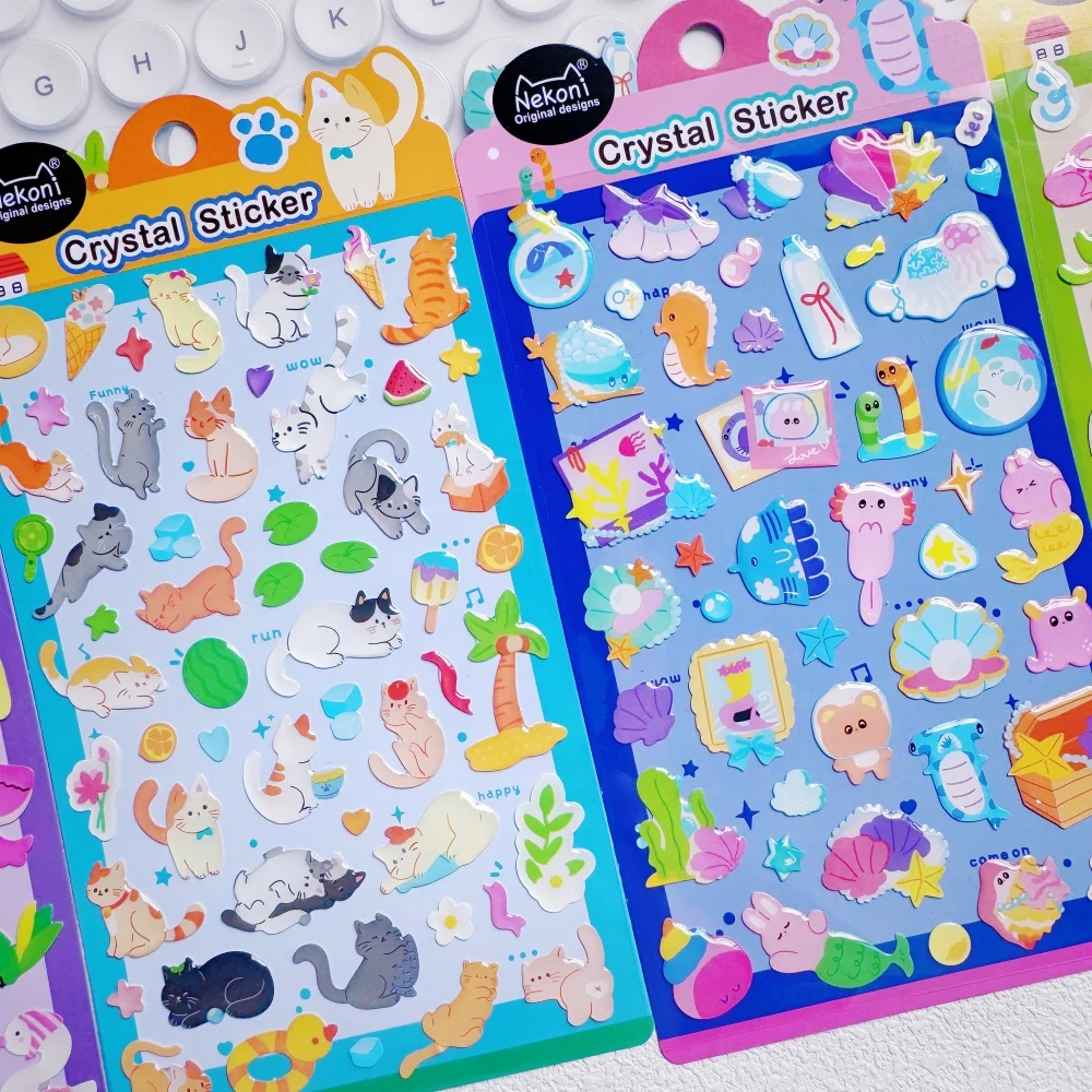 NEKONI Bunte Cartoon-Tiere, Kristall-Aufkleber, Scrapbooking, Diy-Tagebuch, niedliche Schreibwaren-Aufkleber, Schulbedarf Image