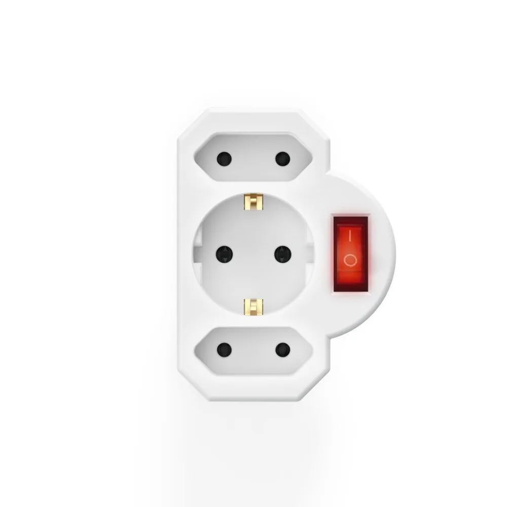 Hochwertiger 1- bis 3-Stecker-Adapter mit Schalter, deutscher Standard-Stromrichter, Euro-Steckdose für Türkei und Portugal, 16 A Image