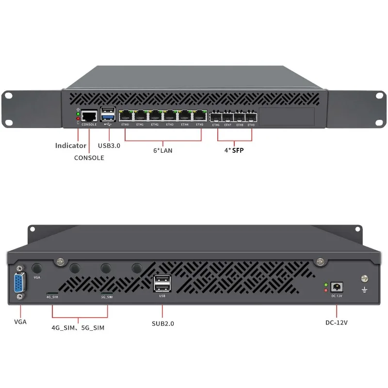 Topton 1U Rack Mounted Firewall Mini PC Atom C3758 C3808 C3958 4*10G SFP 6*1G LAN DDR4 NVMe PfSense OPNsense NAS Server