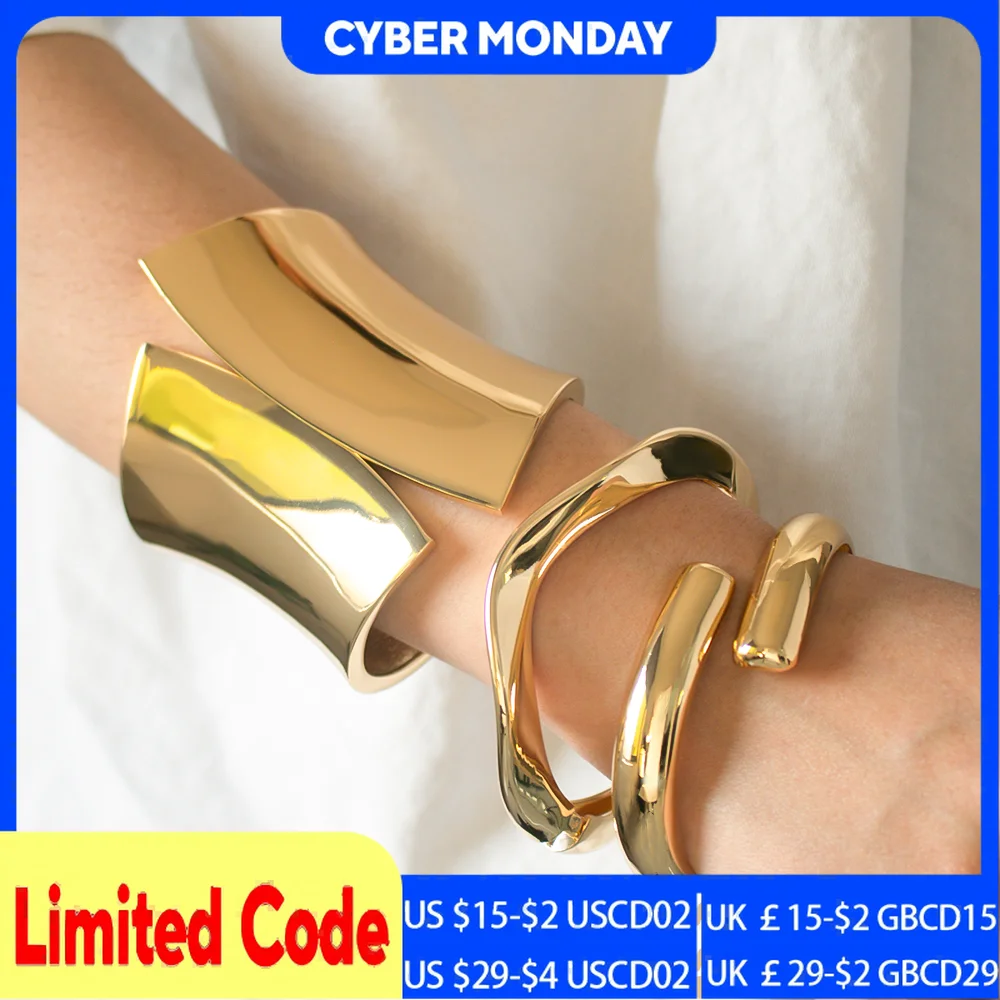 GZJPEI Übertrieben Punk Glatte Frühling Armreifen Gold Farbe Heavy Metal Armband Für Frauen Für Männer Unisex Schmuck Hip Hop 2023 Neue