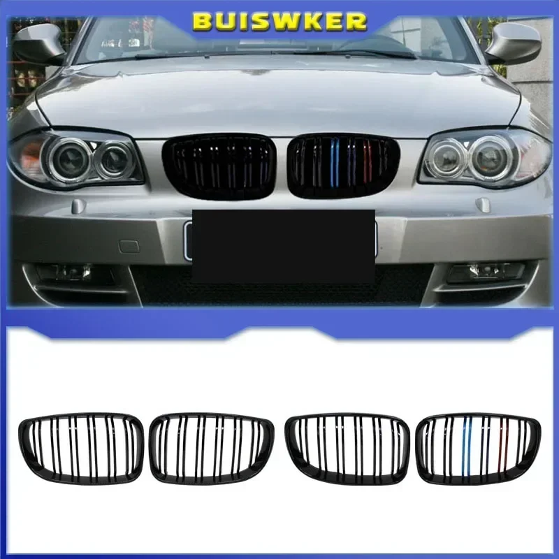 Per BMW E81 E87 E82 E88 128I 130I 135I Selezionato 07-11 Doppia Alghe Doppia Linea Griglie Auto Nero Lucido Griglia Anteriore Rene Griglia