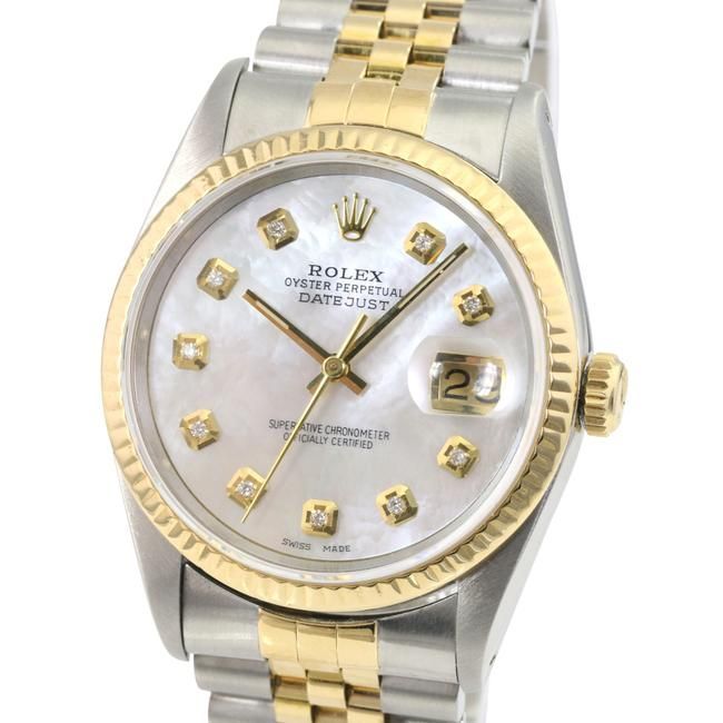 Rolex Pre-owned White Mop Mens Datejust 2tone Diamond Dial Bezel 36mm Watch - Gold Stainless Steel - Size UK 3 | Rolex Pre-owned Sale | Discount Designer Brands