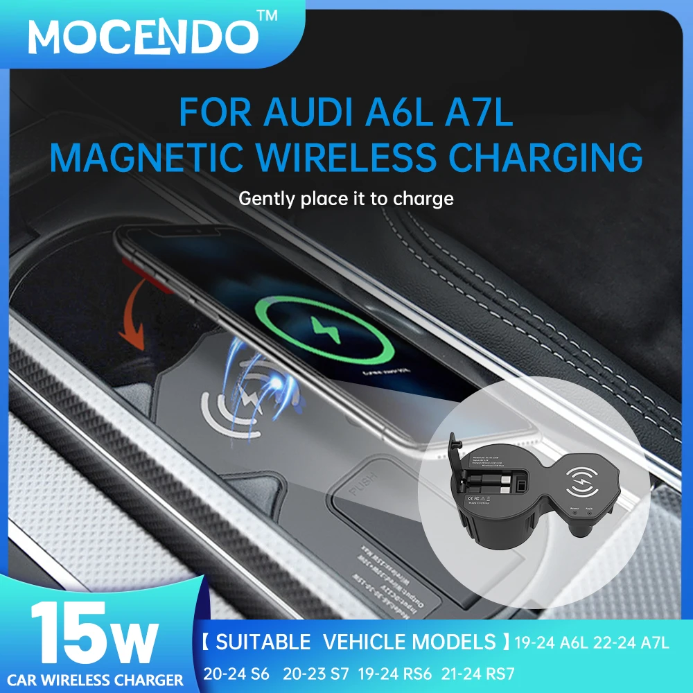 Drahtloses Ladegerät für Audi A6L/A7L 2019–2025, magnetische Zentralsteuerung, Zigarettenanzünder, Modifikation, Dock, Schnellladegerät Image