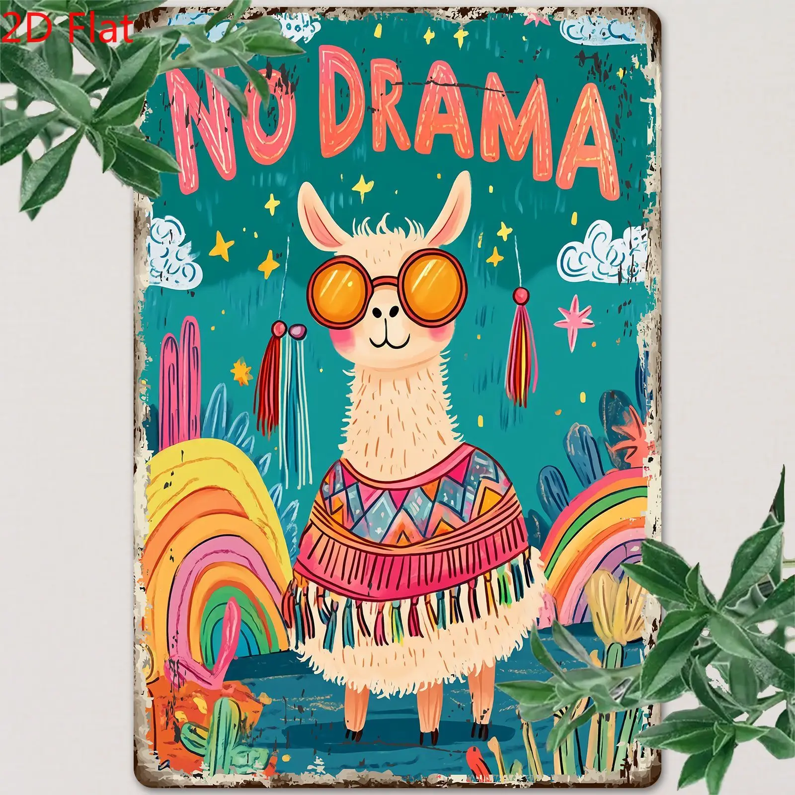 „No Drama Llama“ Vintage-Wanddekoration aus Metall – 30,5 x 20,3 cm große Vintage-Eisenarbeit-Dekoration, vorgebohrte Löcher, wetterfest, geeignet für den Heimgebrauch