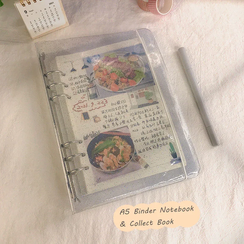 Sharkbang A5 Raccoglitore glitter Notebook Organizzatore di foto Diario a fogli mobili Proiettile Maniche in PP Raccogli libro Diario Agenda Cancelleria