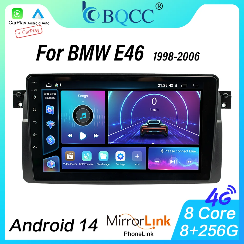 BQCC Android 14 9'' Drahtlose Carplay Auto Radio Stereo Multimedia Player für BMW E46 M3 318 320 325 330 335 1998-2006 Auto Player Image