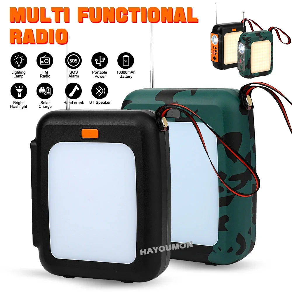 10000 mAh Notfallradio, Solar-Handkurbelradio, tragbares AM/FM/NOAA-Wetterradio mit Handy-Ladegerät, LED-Taschenlampenlautsprecher Image