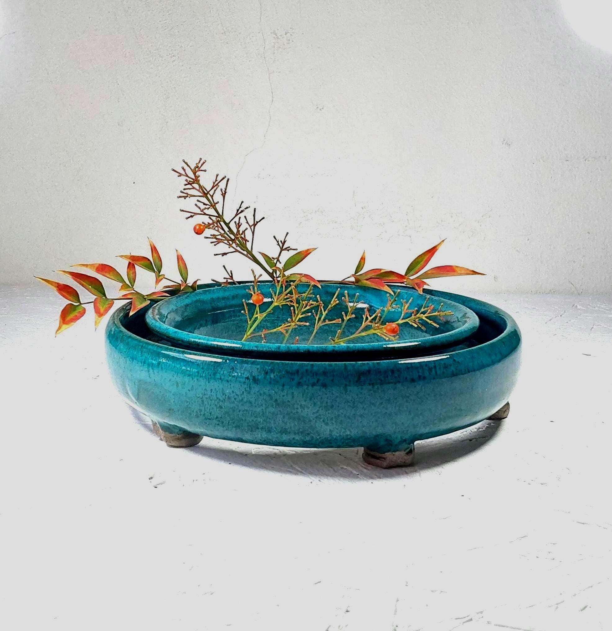 Vaso a ciambella in argilla verde acqua scuro, vaso ad anello rustico, vaso rotondo moderno in ceramica, vaso Ikebana unico, vaso viola turchese, vaso