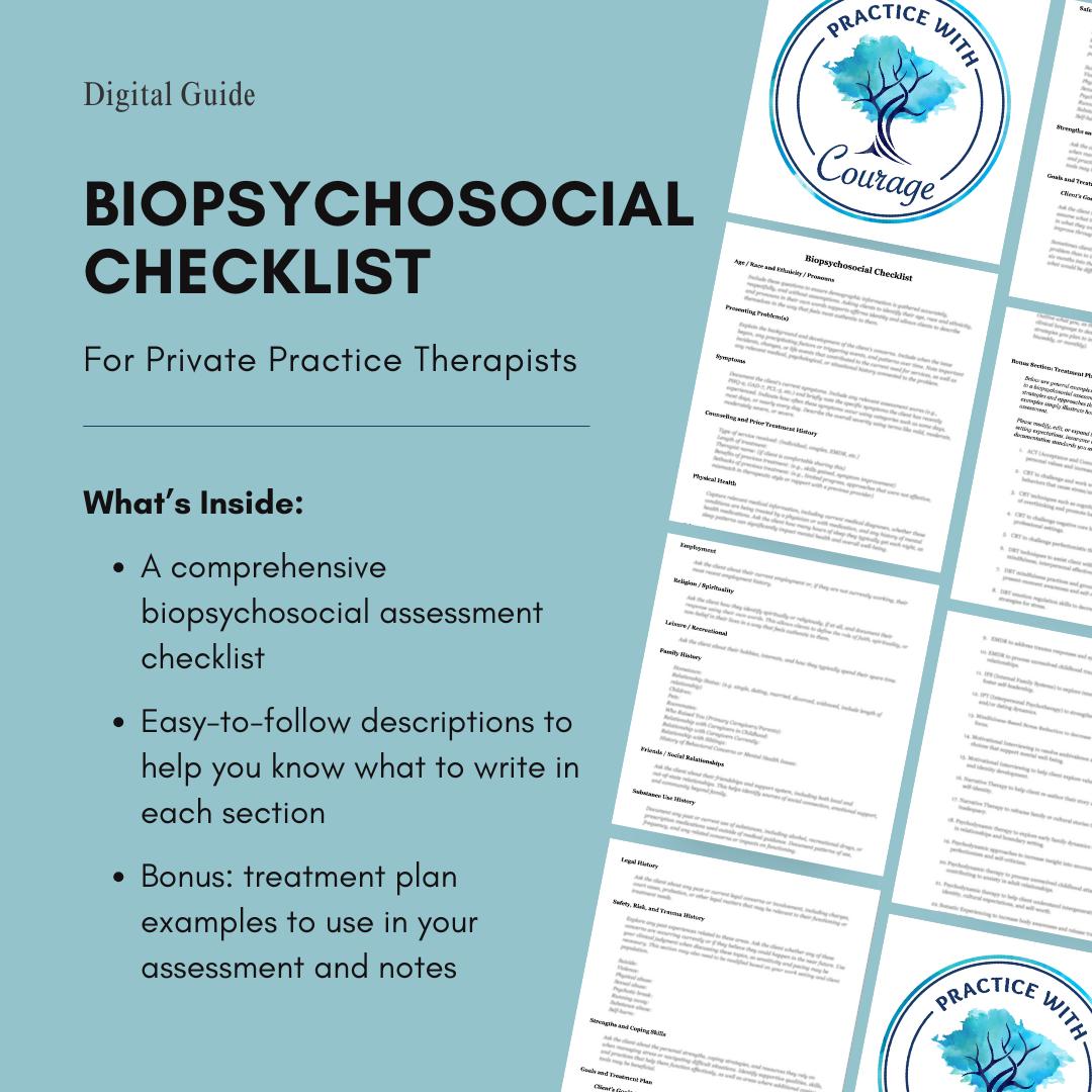 Lista di controllo biopsicosociale in formato PDF / Modello di ammissione al terapeuta / Guida alla valutazione e alla documentazione della salute men