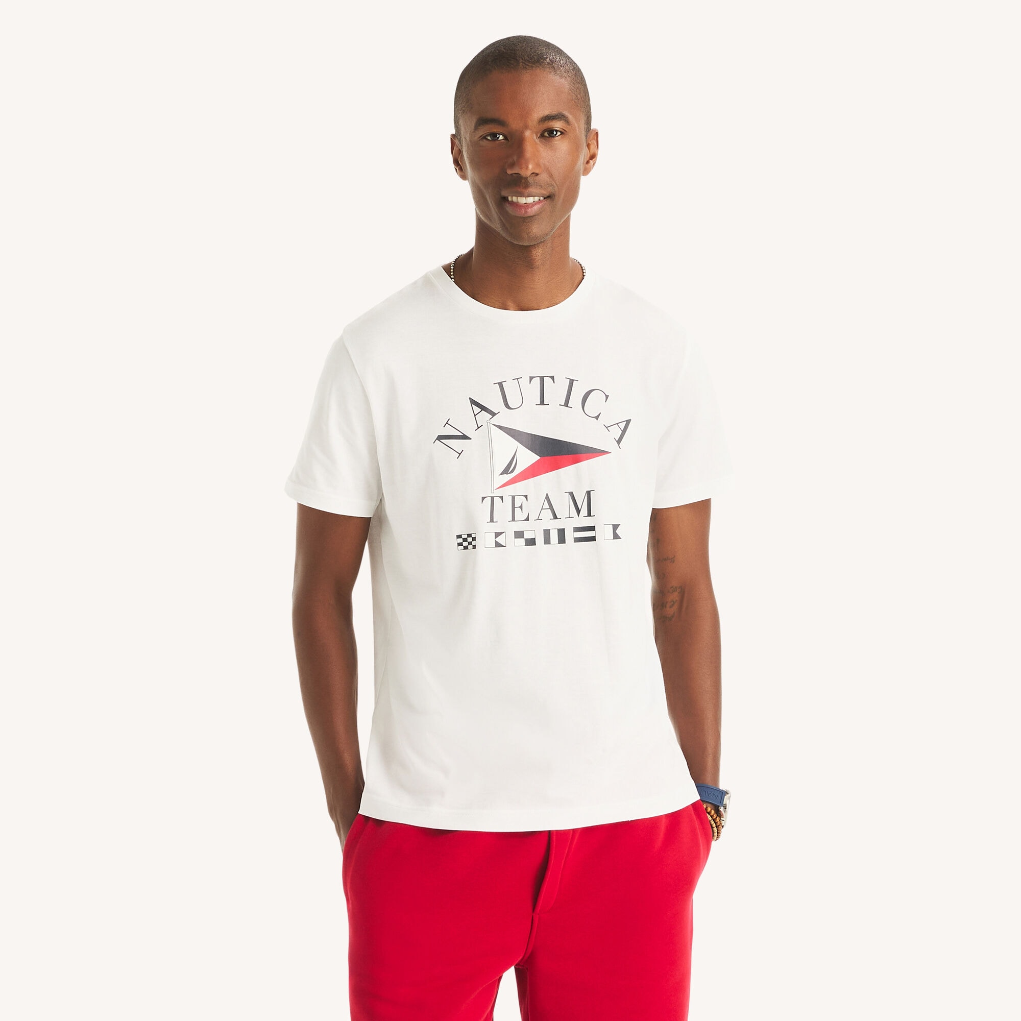 Nautica Men's Flag Graphic T-Shirt 101 (Bright White), M