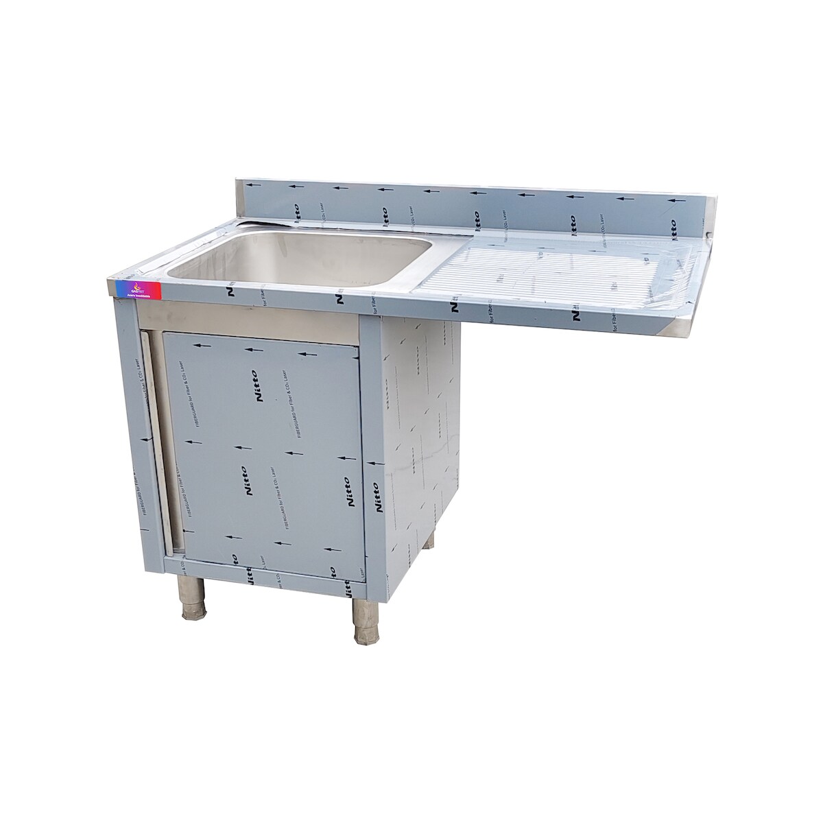 Gasfrit – Industriespüle aus Edelstahl, 1 Becken + 1 Abtropffläche, Schrank und Geschirrspüler-Ausschnitt 1200×700×850+100 mm Image