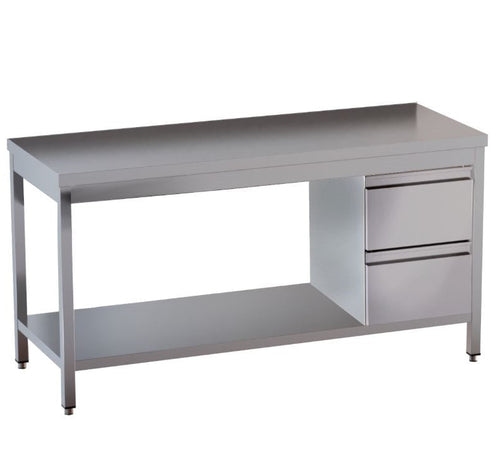 VM Europa Edelstahl Arbeitstisch mit Grundboden, 2 Schubladen rechts, Premium - montiert: 180 x 70 cm / ohne Aufkantung / fertig montiert Image