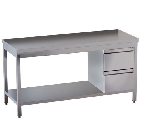 VM Europa Edelstahl Arbeitstisch mit Grundboden, 2 Schubladen rechts, Premium - montiert: 100 x 70 cm / ohne Aufkantung / fertig montiert Image