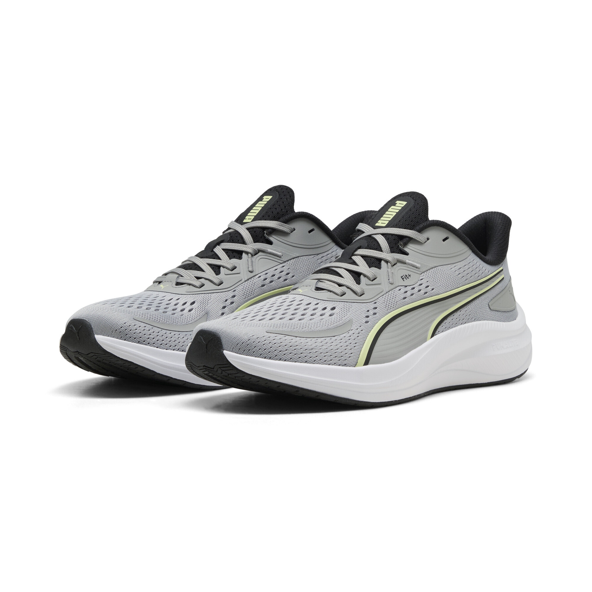 Trainingsschuh PUMA "Skyrocket Lite 2 Laufschuhe Erwachsene", Damen, Gr. 44,5, gray echo weiß apple spritz grün, Obermaterial: Synthetik, Textil; Futter: Textil; Innensohle: Textil; Laufsohle: Synthetik, Gummi, Schuhe