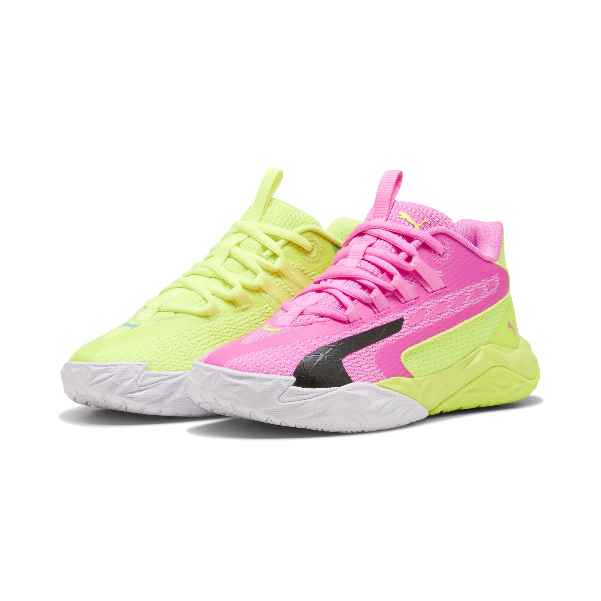 Basketballschuh PUMA "Dagger 2 Mid Basketballschuhe Jugendliche", Kinder, Gr. 36, lime squeeze bright aqua schwarz gelb blau, Obermaterial: Synthetik, Textil; Futter: Textil; Innensohle: Textil; Laufsohle: Gummi, Synthetik, Schuhe