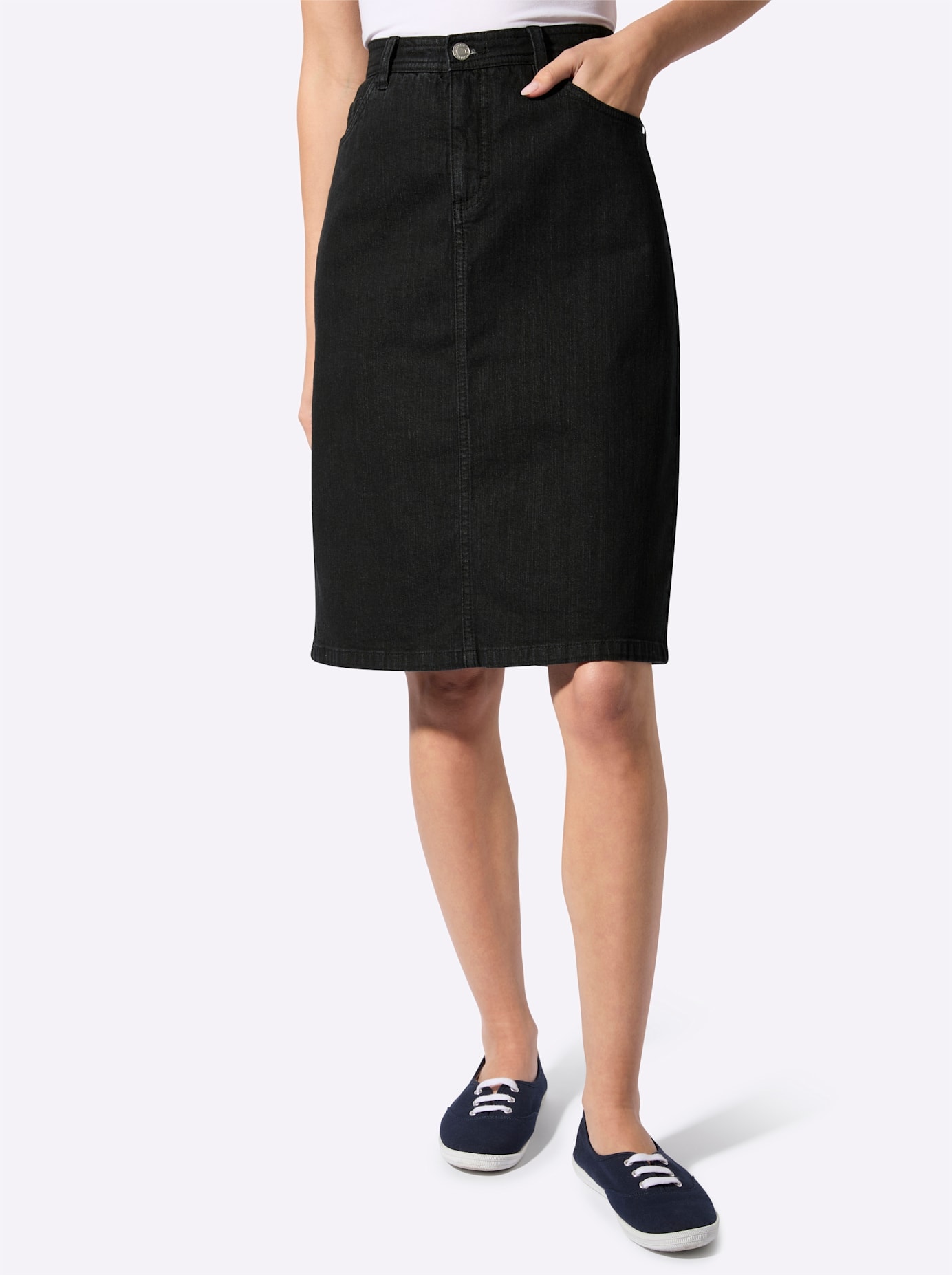 Jeansrock CASUAL LOOKS, Damen, Gr. 36, schwarz, denim, 99% Baumwolle, 1% Elasthan, unifarben, kurz, Röcke Jeansrock